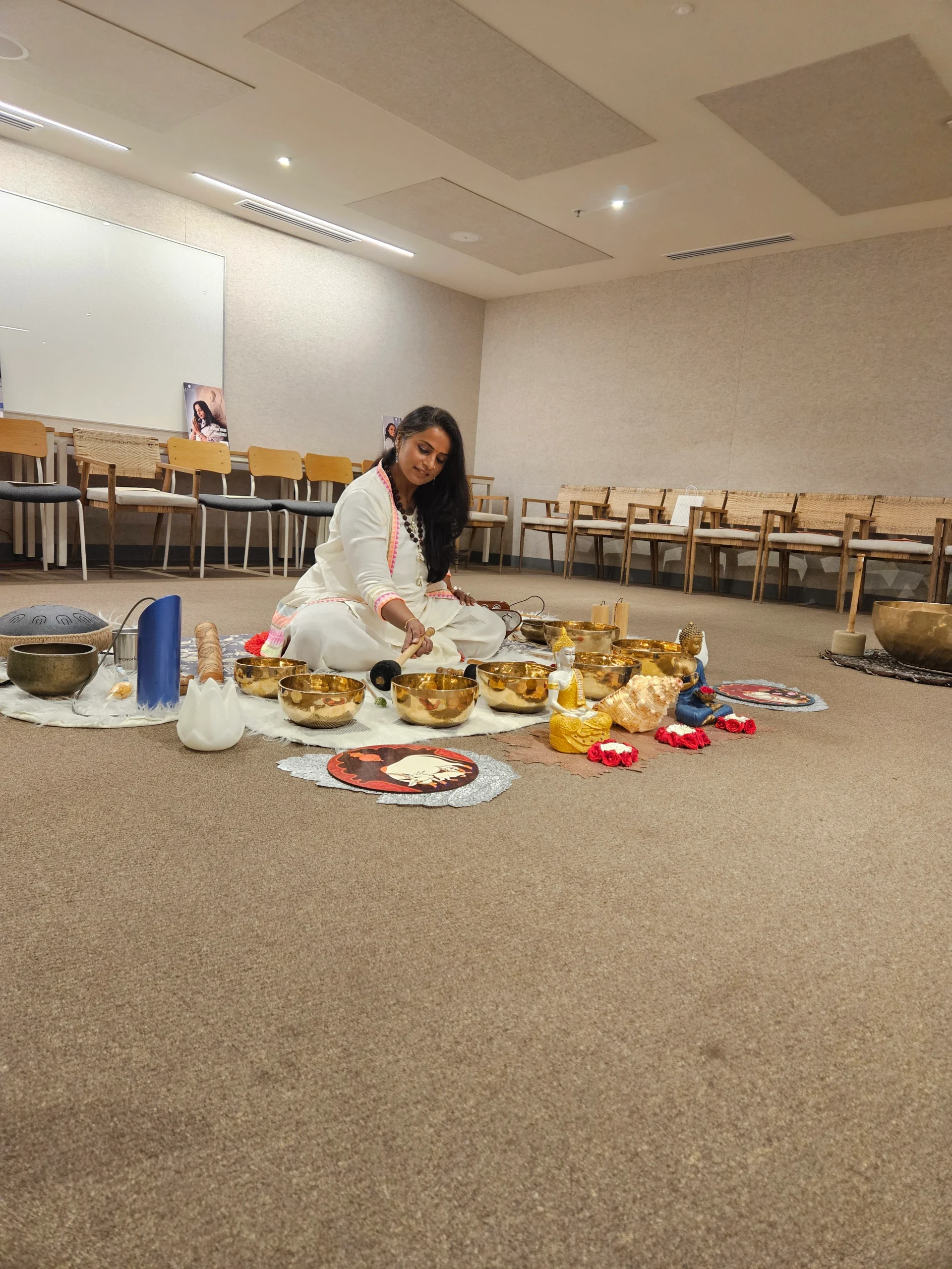 Close-up of singing bowl being played