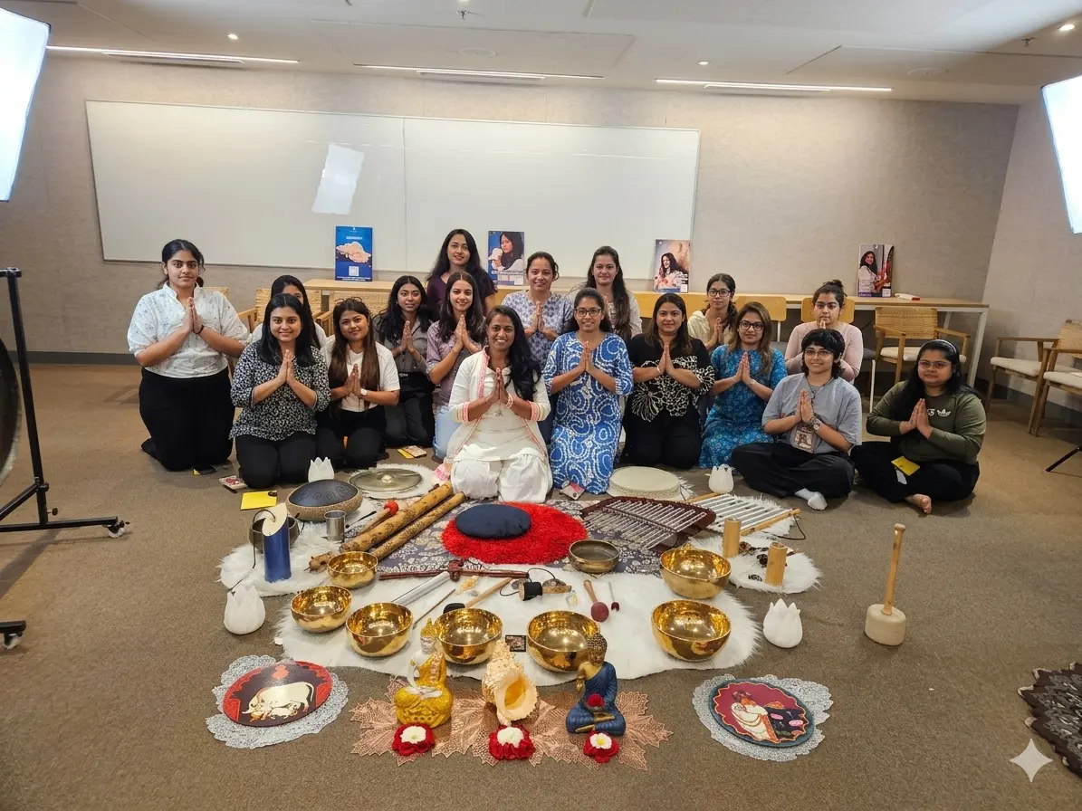 Corporate wellness sound healing session for teams