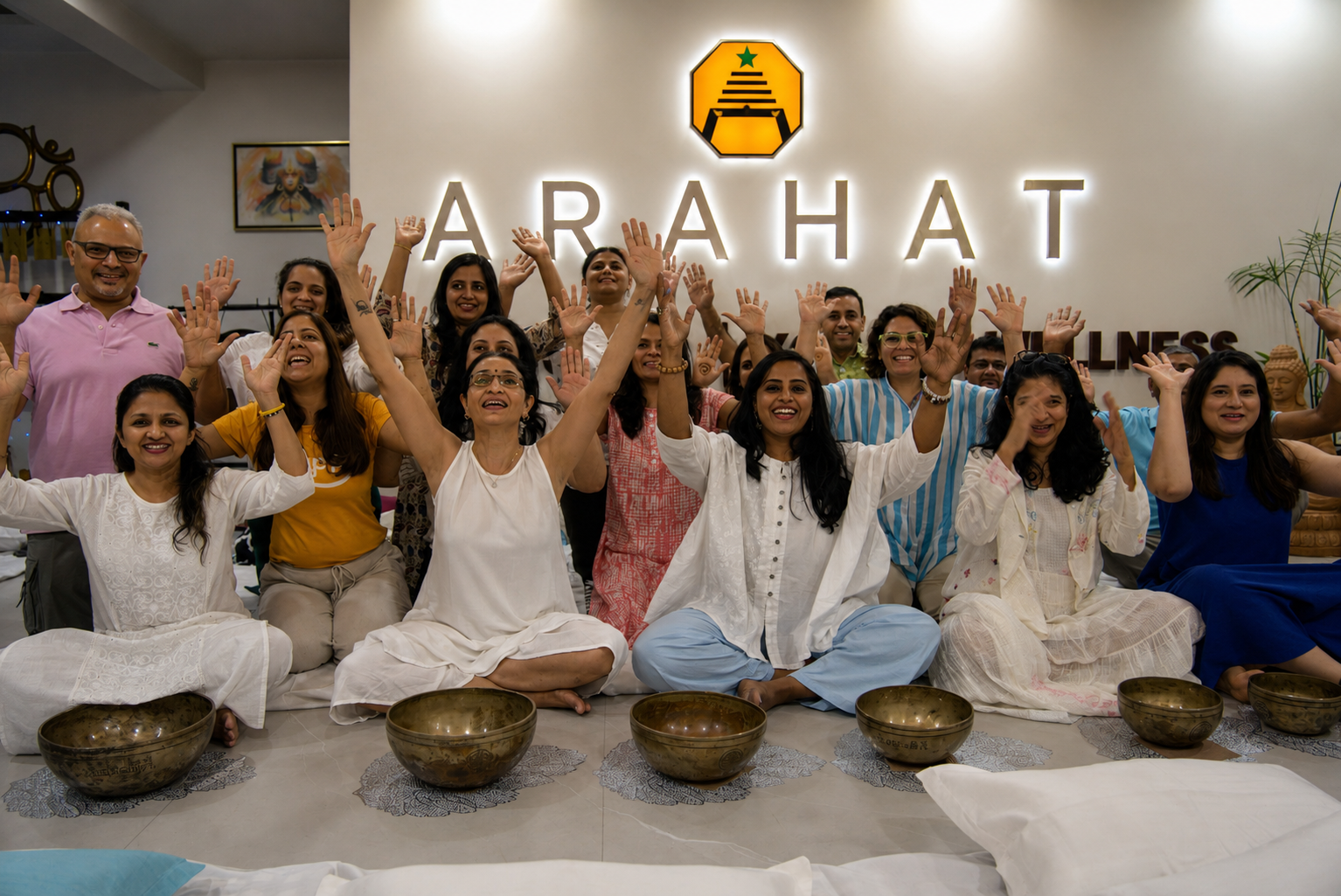 Group sound healing experience with multiple participants